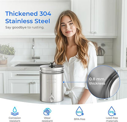 Waterdrop TK-AB Gravity Water Filter System, NSF/ANSI 42&372 Standard, Reduces Chlorine, Stainless-Steel System with Silver Ions Enhanced Filtration with 2 Black Carbon Filters, 2.25G