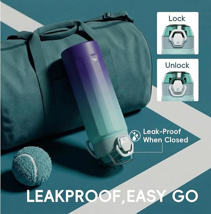 Konokyo FLOWPLAY 18oz Locking Push-Button Water Bottle with Silicone Spout,Leak-Proof,18/8 Stainless Steel Double-Wall Vacuum Insulated for Sports and Travel,BPA-Free,Ocean Dream