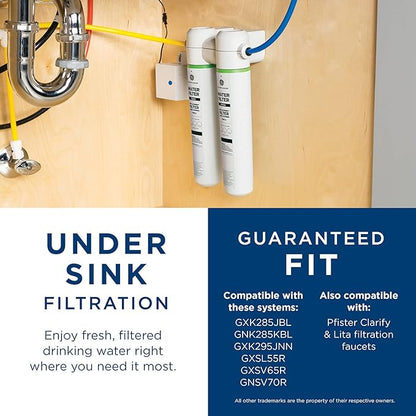 GE Under Sink Water Filter Replacement, Dual Flow, Reduces Sediment, Rust & Other Impurities from Water, Fits GXK255TBN Under Sink Filtration System, Replace Every 6 Months,FQK2J,2 Filters (Pack of 3)