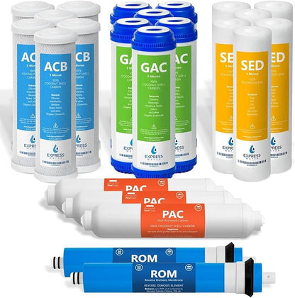 Express Water – 3 Year Reverse Osmosis System Replacement Filter Set – 23 Water Filters with 50 GPD RO Membrane, Carbon GAC, ACB, PAC Filters, Sediment SED Filters – 10 inch Size