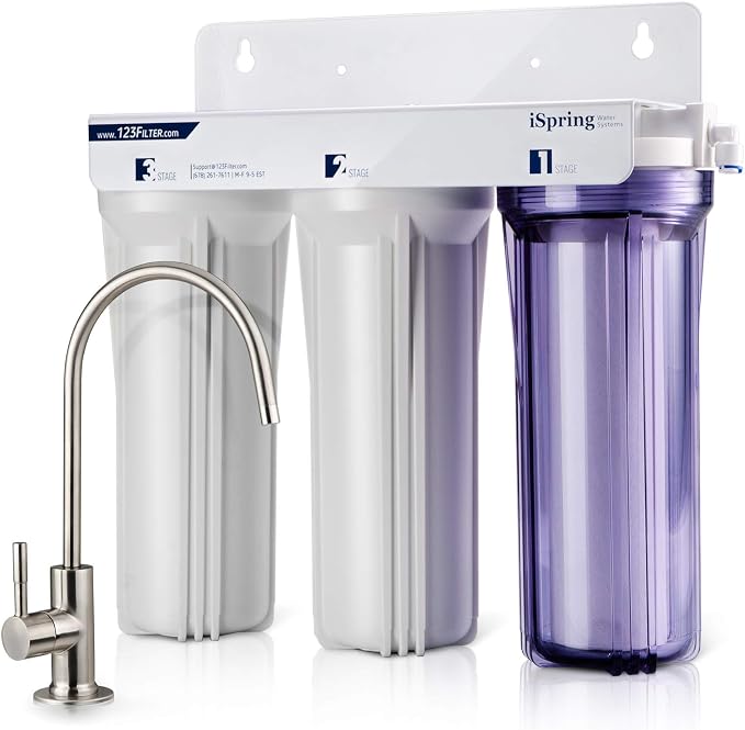 iSpring US31 Classic 3-Stage Under Sink Water Filtration System & F7-GAC for Standard 5-Stage Reverse Osmosis RO Systems 1-Year Replacement Supply Filter Cartridge Pack Set, 7 Count, White