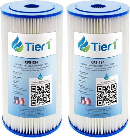 Tier1 5 Micron 10 x 4.5 Water Filter | Pleated Polyester Whole House Sediment Filter Cartridge | Replacement for Pentek CP5-BB, Culligan CP5-BBS-D, CP5-934, W5CPHD | 4.5 x 10 Water Filter (2-Pack)