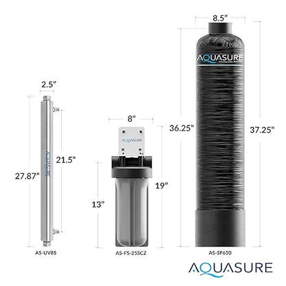 Aquasure Serene Lite Whole House Salt-Free Water Conditioning Descaler System with Triple Purpose Pre-Treatment Filter (650,000 Gallons Salt-Free System with UV)