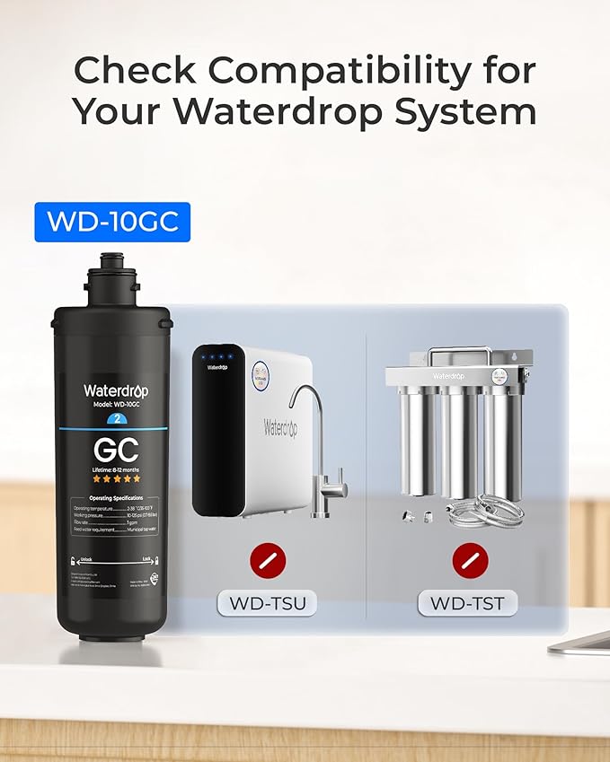 Waterdrop WD-10GC Water Filter Replacement for Waterdrop TSA & TSB & TSA-UF & TSB-CM & TSB-ALK 3-stage Under Sink Water Filter System, 8-12 months Under Sink Water Filtration System, 1 Pack