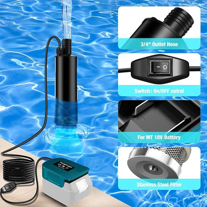 Portable for Makita 18V Water Pump, 500GPH/635GPH Cordless Submersible Pump with Filter, for Garden/Tank/Pool/Deep Well Draining (Tool Only)
