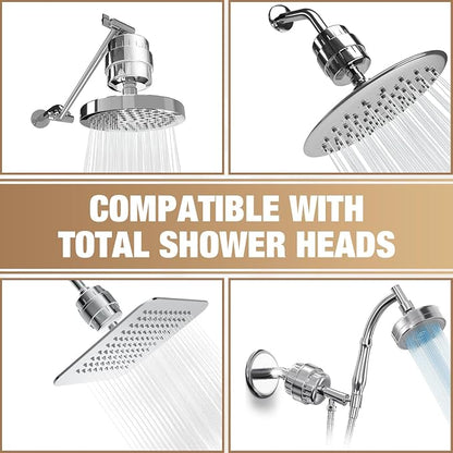 25-Stage Hard Water Shower Filter with Enhanced KDF55,High Output Filtered Shower Head with 3 Replacement Cartridges,Removes Chlorine,Fluoride & Sediment,Universal Polished Chrome Bathroom Showerhead | Built-in grease drip tray Anti-slip bottom design ...