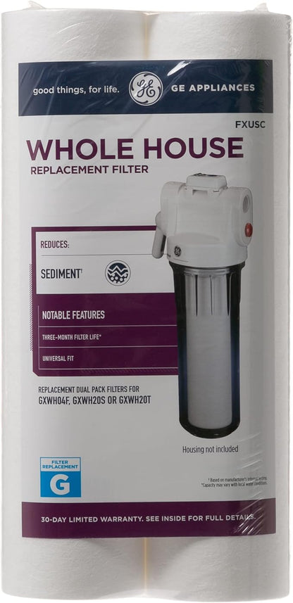 GE FXUSC Whole House Water Filter | Replacement for Water Filtration System | NSF Certified: Reduces Sediment, Rust & Other Impurities from Water | Replace Every 3 Months for Best Results | 2 Filters
