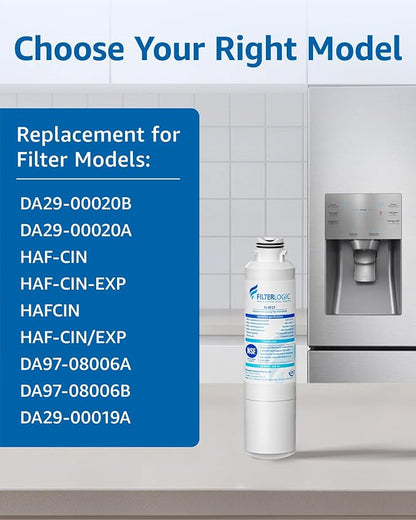 Filterlogic FL-RF27 Refrigerator Water Filter, Replacement for Samsung DA29-00020B, HAF-CIN/EXP, DA29-00020A/B, DA97-08006A, RF28HMEDBSR, RF4287HARS, RF263TEAESG, RH22H9010SR, 2 Pack