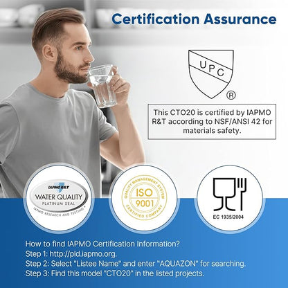 PUREPLUS 5 Micron 20" x 2.5" Whole House CTO Carbon Sediment Water Filter Cartridge Compatible with C1-20, EP-20, HX-CB-25-2010, F3WCB32, Pack of 1