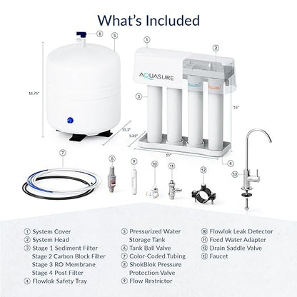 Aquasure Premier 4-Stage RO Reverse Osmosis Under Sink Drinking Water Filtration System | Removes 99% of Contaminants | 75 GPD, Leak-Proof, Quick Change Filters, with Tank & Brushed Nickel Faucet