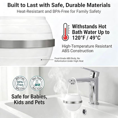 Bath Filter for Tub - 8 Stages Bath Filter- Removes Hundreds of Contaminants, BPA Free, Purify Your Bathwater for Healthier Skin and Hair, White