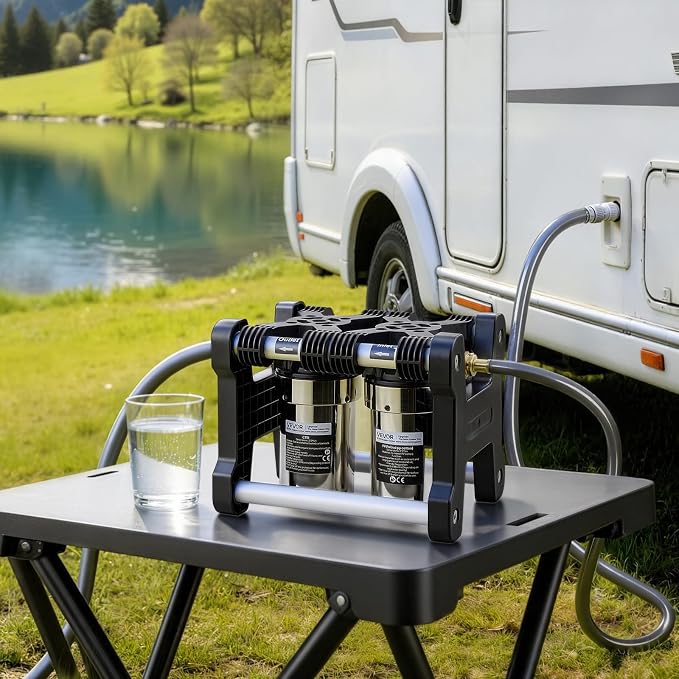 VEVOR RV Water Filter System, 5-Micron Dual Stage Premium RV Water Filtration System with Two Cartridges and 3/4" Fitting for RVs & Campers, Reduces Sediment, Chlorine, Heavy Metals, Odors and More