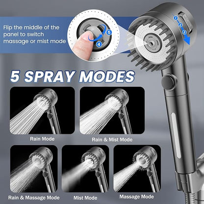 Filtered Shower Head with Handheld, High Pressure 5-Spray Shower Head with Filters for Hard Water, ON/OFF Switch Showerhead for Pets Bath, Shower Heads Filter - Remove Chlorine, Improve Skin and Hair