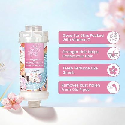 Vitamin-C Handheld Showerhead Filter For Hard Water, Luxurious Scent Skin Care & Hair Enhancement Softener Purifier, Aromatherapy Water Purify, Sakura Odor