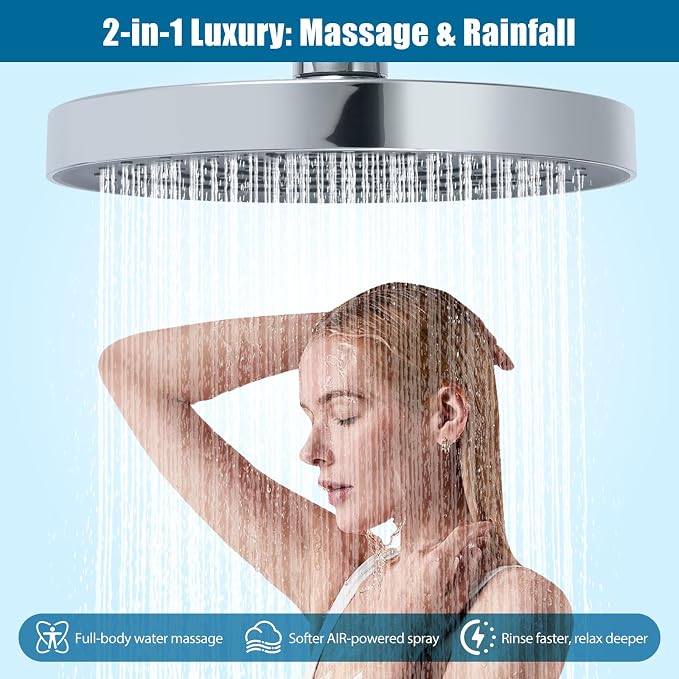 High Pressure Filtered Shower Head Combo with 15-Stage Water Softener Filter Cartridge, Effectively Removes Chlorine & Heavy Metals from Hard Water, Revitalizes Dry Skin and Adds Shine to Hair（Chorme）