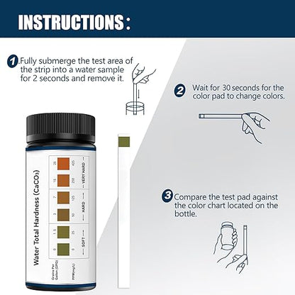 DIPSTIK Water Hardness Test Kit-150 Strips Water Quality Testing for Drinking/Well Water, Softener,Hard, Dishwasher,Pool,Spa, 0-425 ppm