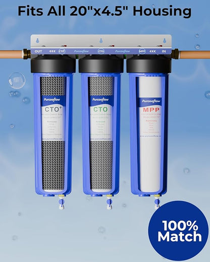 20" x 4.5" PFAS Reduction Whole House Water Filter Replacement Set, 3-Stage High Capacity System with PP Sediment, CTO & PFAS Reduction Carbon Block, Fits 20-Inch Heavy Duty Housings