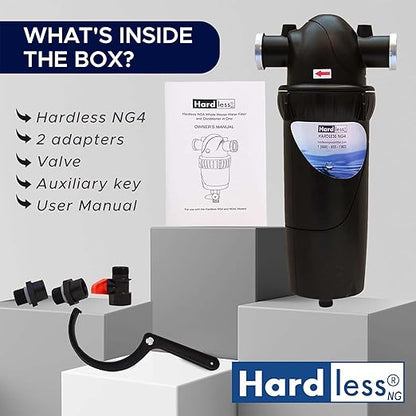 Hardless NG4L Whole House Water Filter- Salt-Free Softening Device - Reduces Limescale, Sediment & More - Compact, Easy to Install- Comes w/ 3/4" Inlet/Outlet - Filtration System for Extra Hard Water