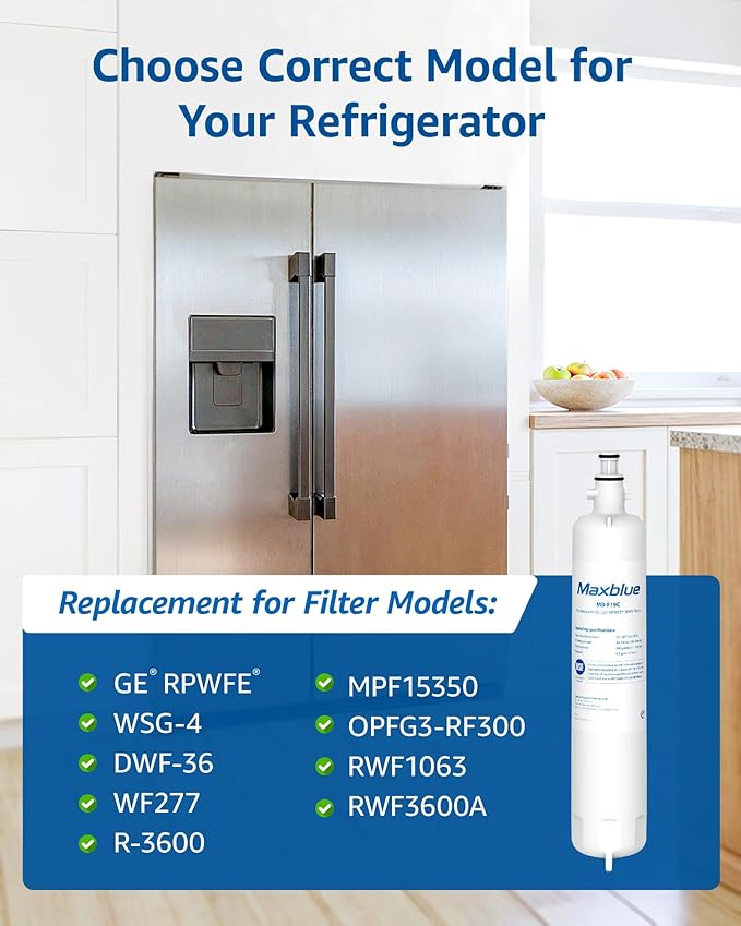 Maxblue MB-F19C Replacement for GE® RPWFE®, RPWF (with CHIP) Refrigerator Water Filter, Compatible with WSG-4, WF277, GFE28GMKES, PFE28KBLTS, GFD28GSLSS, PWE23KSKSS, GYE22HMKES, DFE28JSKSS, 2 Filters