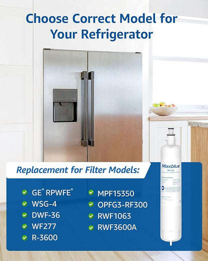 Maxblue MB-F19C Replacement for GE® RPWFE®, RPWF (with CHIP) Refrigerator Water Filter, Compatible with WSG-4, WF277, GFE28GMKES, PFE28KBLTS, GFD28GSLSS, PWE23KSKSS, GYE22HMKES, DFE28JSKSS, 2 Filters