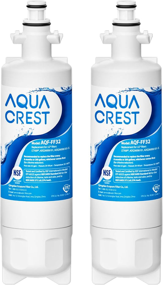 AQUA CREST 469690 ADQ36006101 Refrigerator Water Filter, Replacement for LG® LT700P®, Kenmore® 9690, 46-9690, ADQ36006102, LFXS30766S, HDX FML-3, RFC1200A, PL-500, 2 Pack