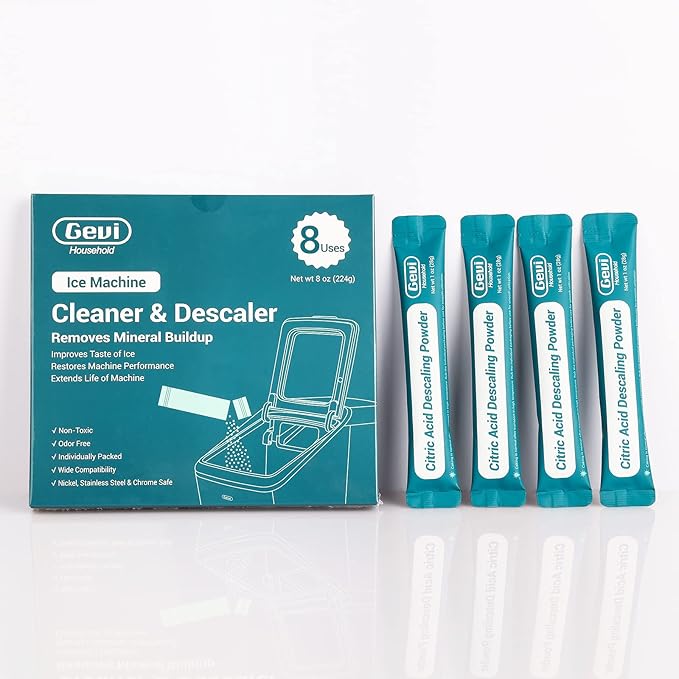 Gevi Household Ice Maker Descaling Powder | 8 Use & Individually Packed for Each Use | Organic ice maker clean Descaler Compatible with All Major Brands