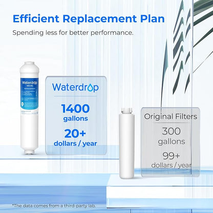 Waterdrop INL Inline Water Filter for Refrigerator and Ice Maker | Reduces Chlorine, Sediment, Bad Taste & Odor, NSF Certified High Capacity Drinking Water Filtration System, 1 Year