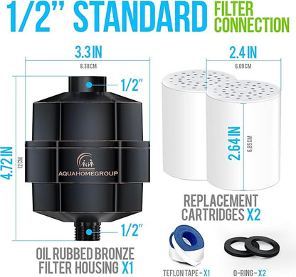 AquaHomeGroup 20 Stage Shower Filter - Reduces Chlorine, Heavy Metals and Sediment - Vitamin C and E - High Output - Universal Fit - Bronze Black