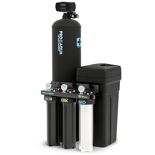 PRO+AQUA PRO-E-S65E Elite Whole House Water Filtration System with 65,000 Grain Water Softening – High-Capacity Filtration + Softening for 6–8 People, Well or City Water
