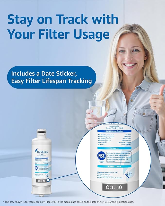 Filterlogic DA97-17376B Refrigerator Water Filte, Replacement for Samsung® HAF-QIN/EXP, DA97-08006C, RF28R7201SR, RF28R7351SG, 4 Pack