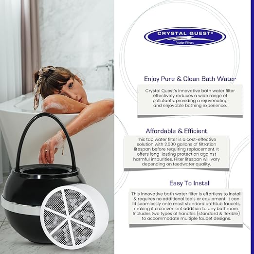 Crystal Quest Bath Ball Filter for Tub Faucet, Bathtub Water Filter, BPA-Free Bathtub Filter, Removes Chlorine, Lead & Impurities, Improves Skin, Hair & Nails, with Extra Cartridge - Pink