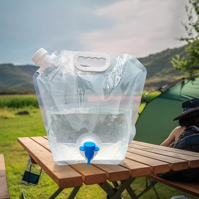 Cooltto Premium Collapsible Water Container Bag, BPA Free Food Grade Clear Plastic Storage Jug, No-Leak Freezable Fold-able Water Bottle for Camping, Hiking, Backpacking, Emergency