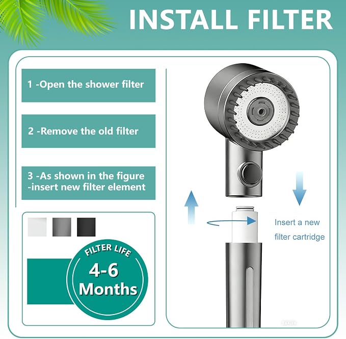 Replacement Shower Filter Cartridge Compatible with Vatex Shower Head Handheld, High-Efficiency Filtration for Hard Water, Healthier Skin & Hair (3 Pack)