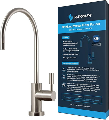 SpiroPure NSF-Certified Lead-Free Air Gap RO Faucet, Brushed Nickel/Satin Nickel, Reverse Osmosis Replacement Water Filter Faucet, 3 Line Filtered Faucet, SP-FC100-NK