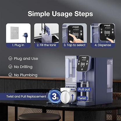 Purewell 4-Stage Purification Countertop Reverse Osmosis Water Filter System with Alkaline Filter and Portable Water Pitcher, 3.5:1 Pure to Drain, pH 8-9, No Installation Required (C01)