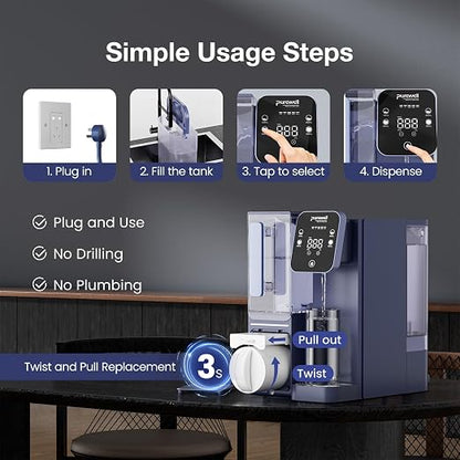 Purewell 4-Stage Alkaline Countertop Reverse Osmosis Water Filter System | Portable Water Pitcher, 3.5:1 Pure-to-Drain Ratio, Alkaline Filter, pH 8-9, No Installation Required, C01, for Home Use