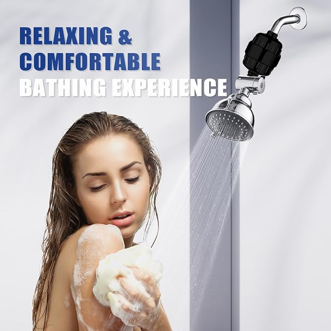 20 Stage Shower Head Filter for Hard Water with 3 Cartridges, Black | High Output ,Remove Chlorine, Fluoride and Other Impurities, Improves Skin Condition, Protects Hair