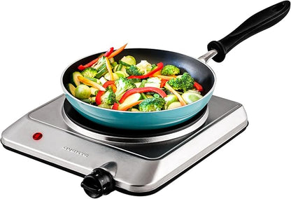 OVENTE Countertop Infrared Single Burner, 1000W Electric Hot Plate w/ 7.5” Ceramic Glass Cooktop, 6 Level Temperature Setting & Easy to Clean Base, Compact Stove for Home Dorm Office, Silver BGI201S