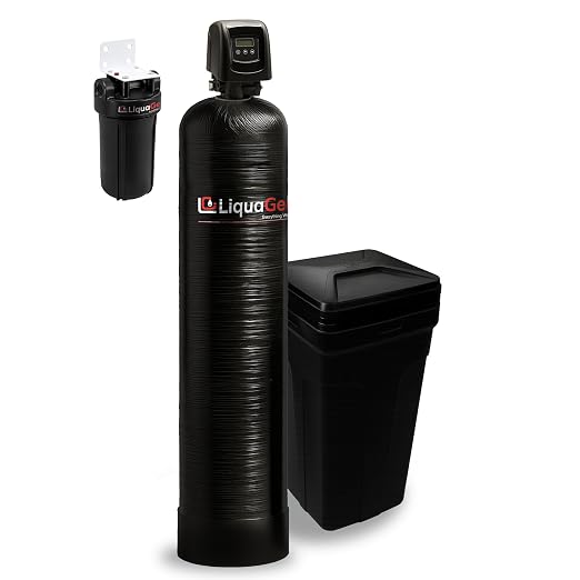 LiquaGen Whole House Salt-Based Water Softener System – Smart Digital Metered Valve with Pre-Loaded 10% Resin, Gravel Bed, Metal Bypass Valve + Sediment Pre-Filter (4-6 Bathrooms)
