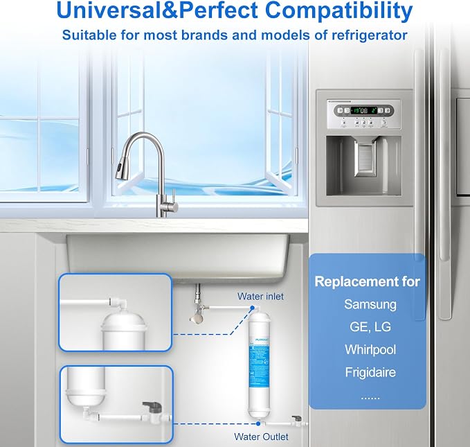Inline Water Filter - 1/4"Push Connect for Refrigerator & Ice Maker(2 Pack) | NSF 42 Certified Filter,Reduces Chlorine,Bad Taste & Odor,for Refrigerator,Ice Maker,Post Carbon Filter on RO System