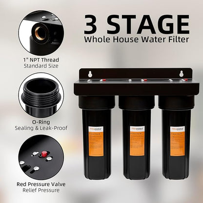 RV Water Filter System,Leak-Free Brass Fittings, Three Filters Included Reduces Sediment,rv Water Filter,Chlorine,Bad Taste and Odors,Suitable for RVs,Boats,Farming & Gardening