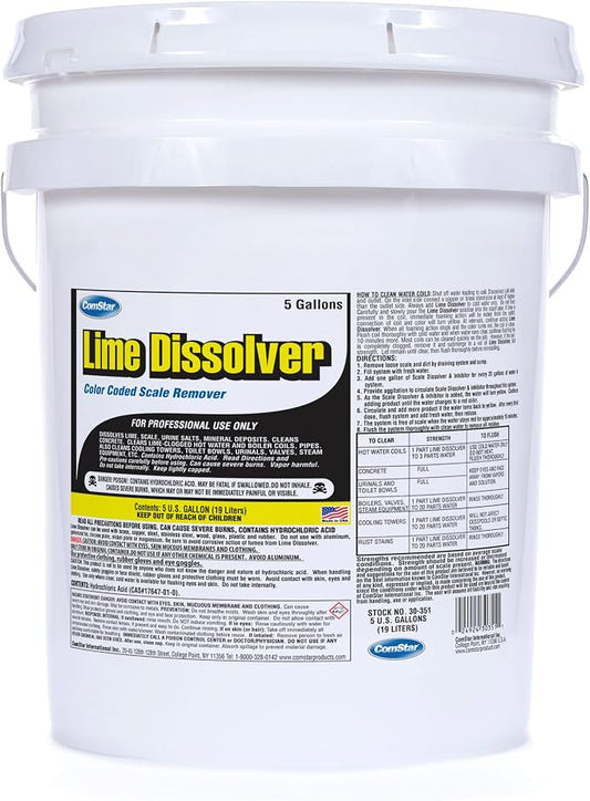 Lime Dissolver, 5 Gallon & Scale Remover, Industrial Strength Descaler for Cooling Towers, Boilers, Coils, Urinals, Toilet Bowls, Ice Machines, Lab Equipment, Rust & Stain Cleaner (30-351)