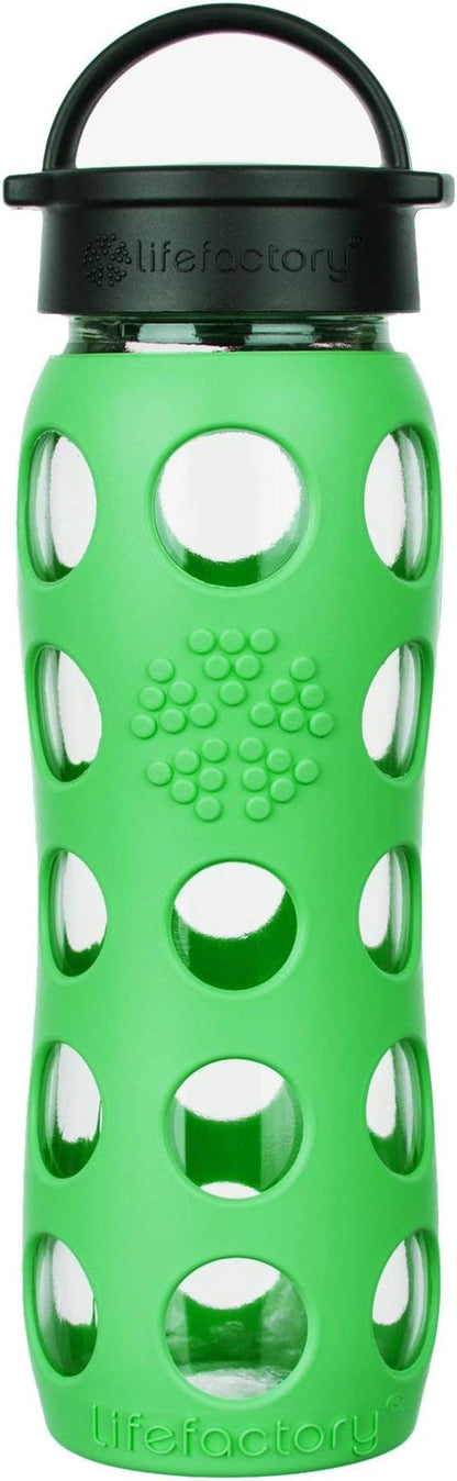 Lifefactory 22-Ounce BPA-Free Glass Water Bottle with Classic Cap and Protective Silicone Sleeve, Moss
