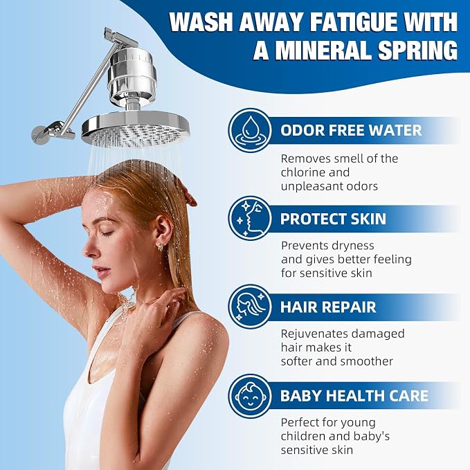 Yodel Shower Water Filter for Hard Water, Shower Water Softener with 6 Replacement Cartridges, Inline Showerhead Filter to Reduces Dry Itchy Skin, Eczema and Improve SKin,Hair,Nails Condition,Chrome