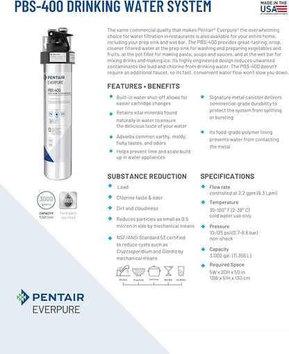 Pentair Everpure PBS-400 Quick-Change Filter Cartridge, EV927086, For Use In Everpure PBS-400 Drinking Water System, 3,000 Gallon Capacity, 0.5 Micron