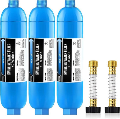 Lifefilter 3 Pack RV/Marine Water Filter with 2 Flexible Hose Protectors | Reduces Chlorine, Bad Taste, Odor in Drinking Water, Dedicated for RVs Campers Marines