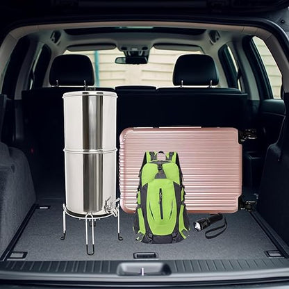 Gravity-fed Water Filter System, 2.25Gallon Stainless-Steel System with 2 Filters, Metal Water Level Spigot, and Stand
