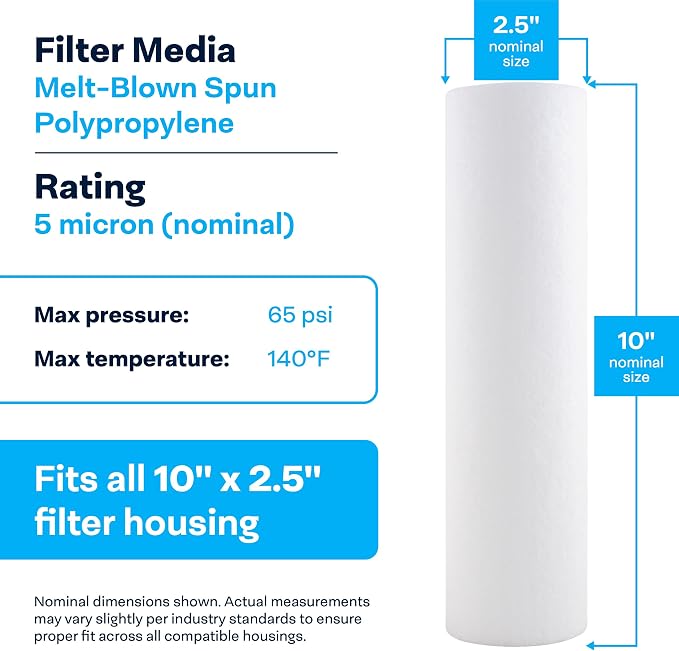 SpiroPure 5 Micron Sediment Filter 10x2.5 SDC-25-1005 P5 155014-43, 24 Pack
