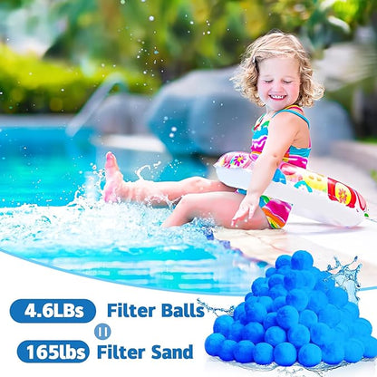 QwayHome 4.6lbs Pool Filter Balls, Reusable Filter Media Balls for Swimming Pool Sand Pump, Efficient Eco-Friendly Fiber Filter Balls, Pool Filter Sand Alternative, Equals 165lbs Filter Sand, Blue