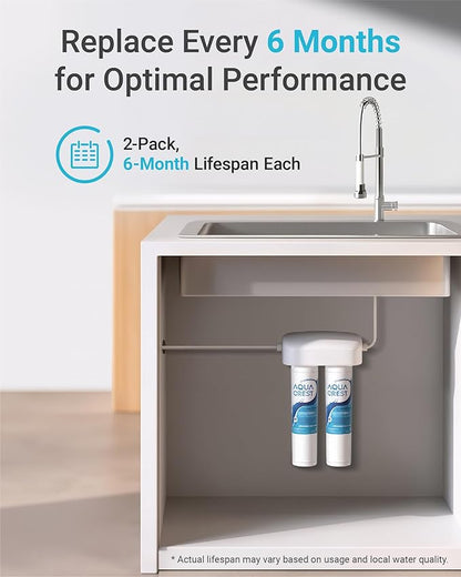 AQUA CREST FQSVF FQSVN Under Sink Water Filter, Replacement for GE FQSVF, FQSVN, FQSLF, NSF 53&42 Certified, Compatible with GE GXSV65R, Reduces Chlorine, Taste&Odor, Model No.AQU-FF23-VF, 2 Pack
